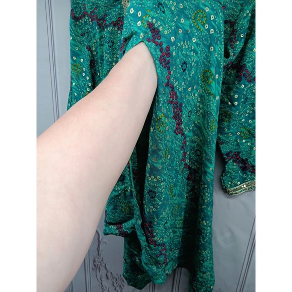 VALAS Women's Exotic Dress Made In INDIA Plus SZ 3XL Jade Green Paisley Sequins - Picture 13 of 16
